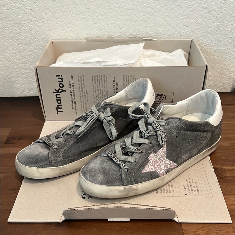 Golden Goose Gray Sneakers with Pink Star